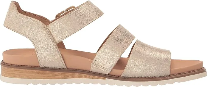 Dr. Scholl's Island Glow Lt. Gold Metallic Smooth Ankle Strap Flats Sandals