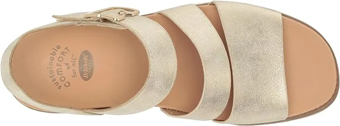 Dr. Scholl's Island Glow Lt. Gold Metallic Smooth Ankle Strap Flats Sandals