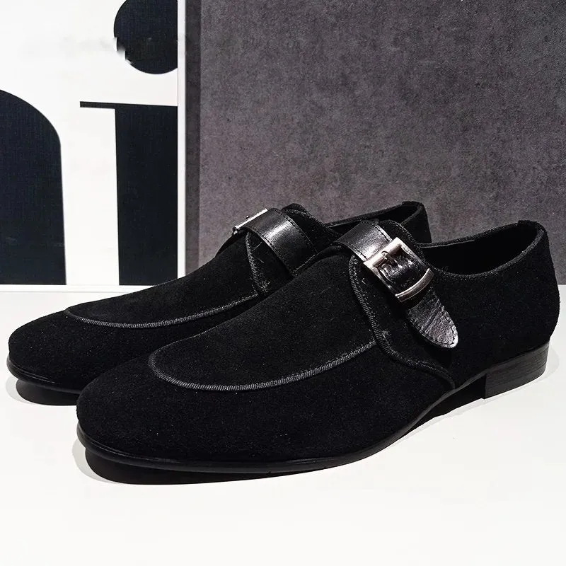 Elegant Strap Buckle Suede Monk Loafers