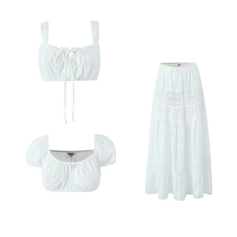 Eyelet Embroidered Lace Crop Top With Cataline Skirt