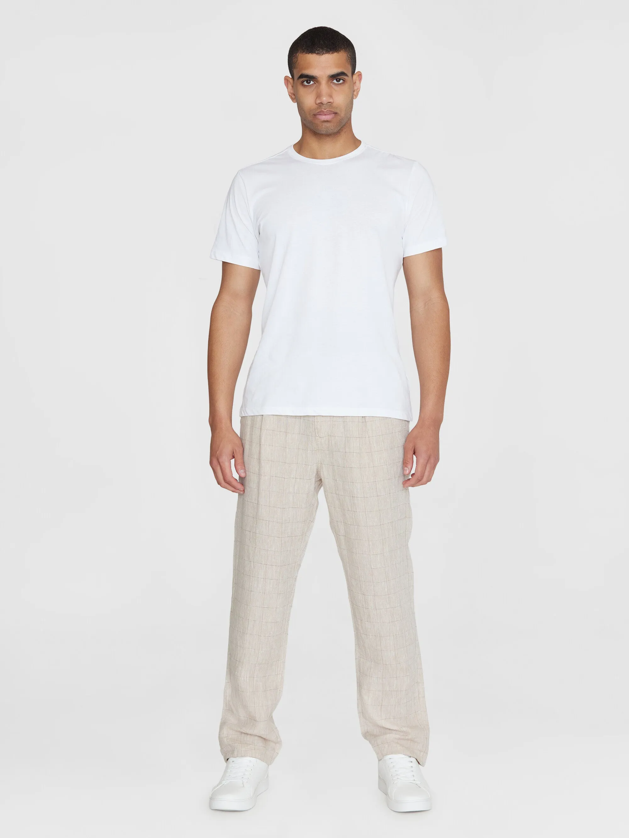 FIG loose checked linen pants - GOTS/Vegan - Light feather gray