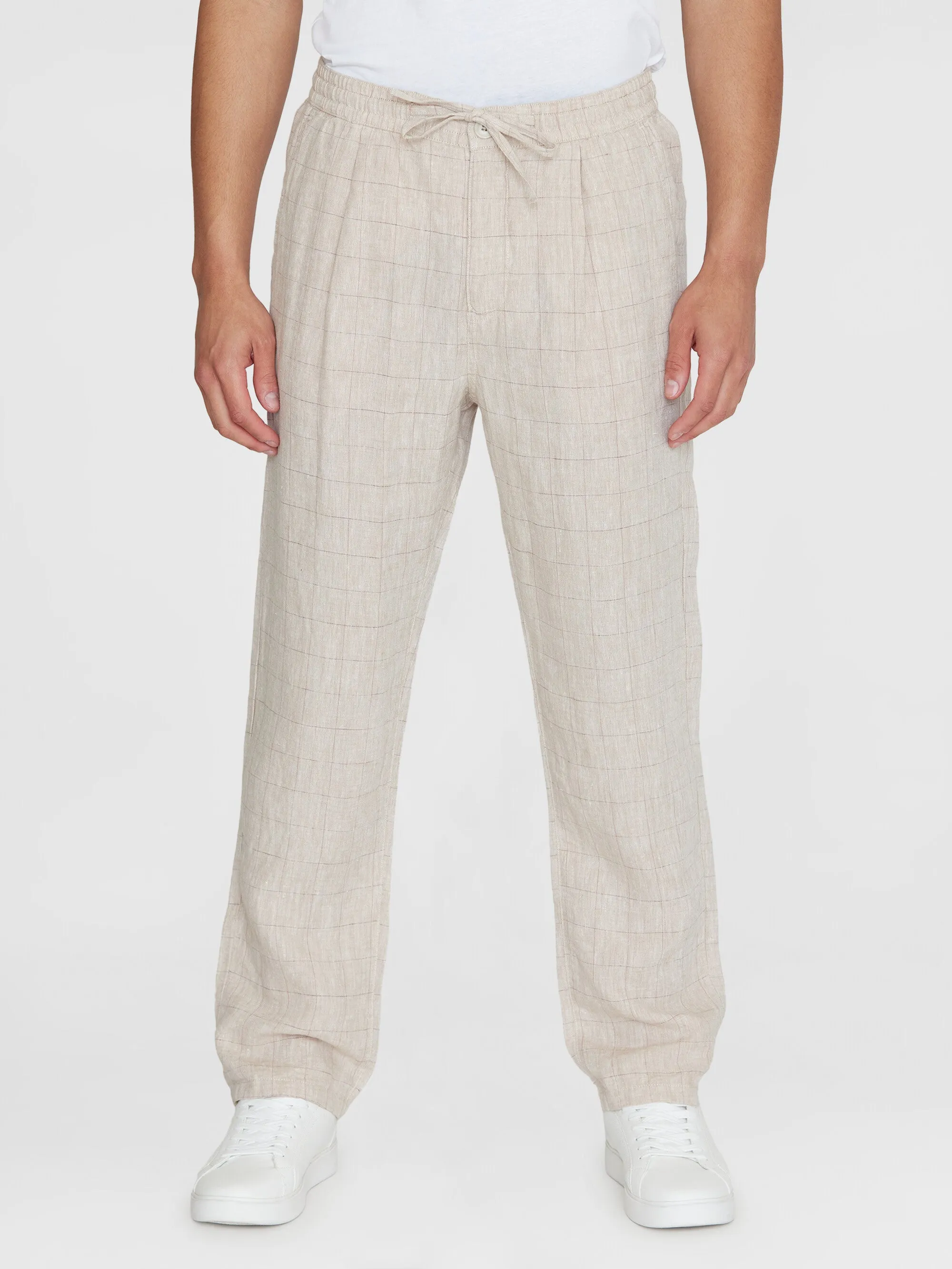 FIG loose checked linen pants - GOTS/Vegan - Light feather gray