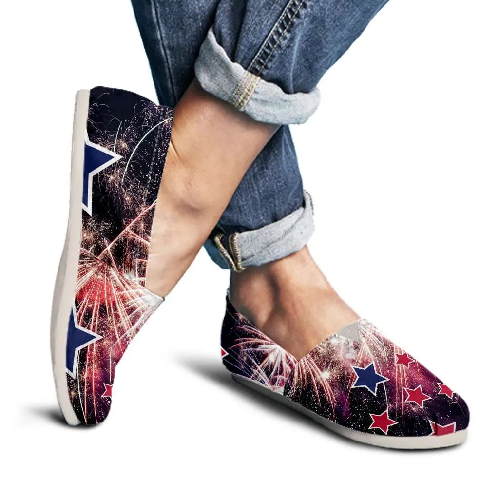 Fireworks 4th of July Casual Canvas Slip On Shoes Women's Flats