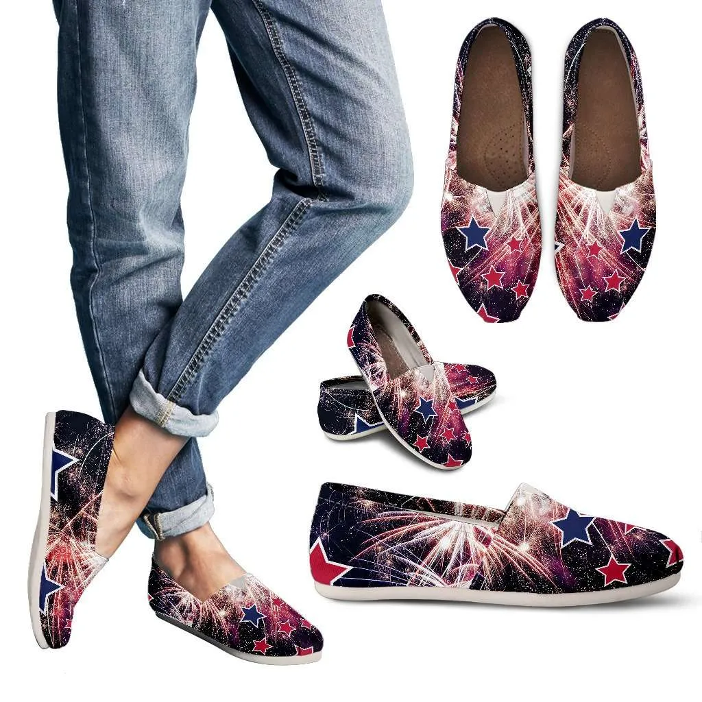 Fireworks 4th of July Casual Canvas Slip On Shoes Women's Flats