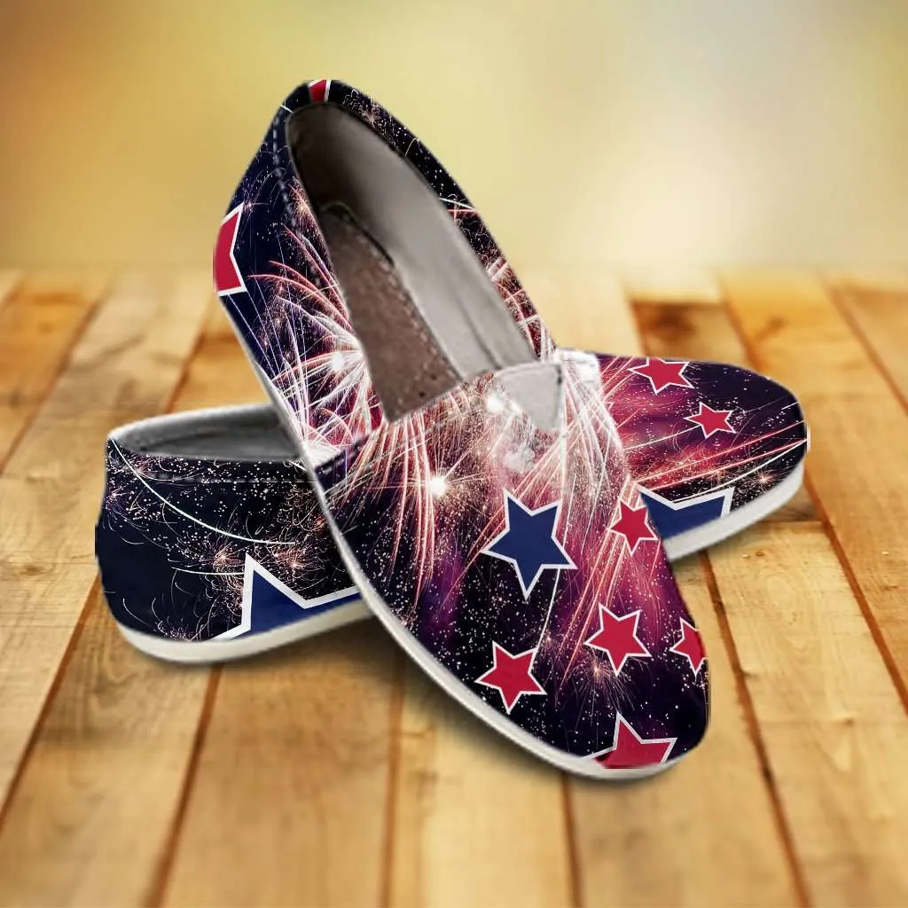 Fireworks 4th of July Casual Canvas Slip On Shoes Women's Flats