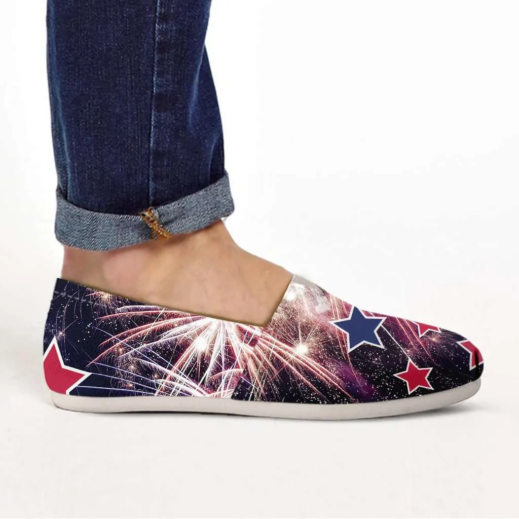 Fireworks 4th of July Casual Canvas Slip On Shoes Women's Flats