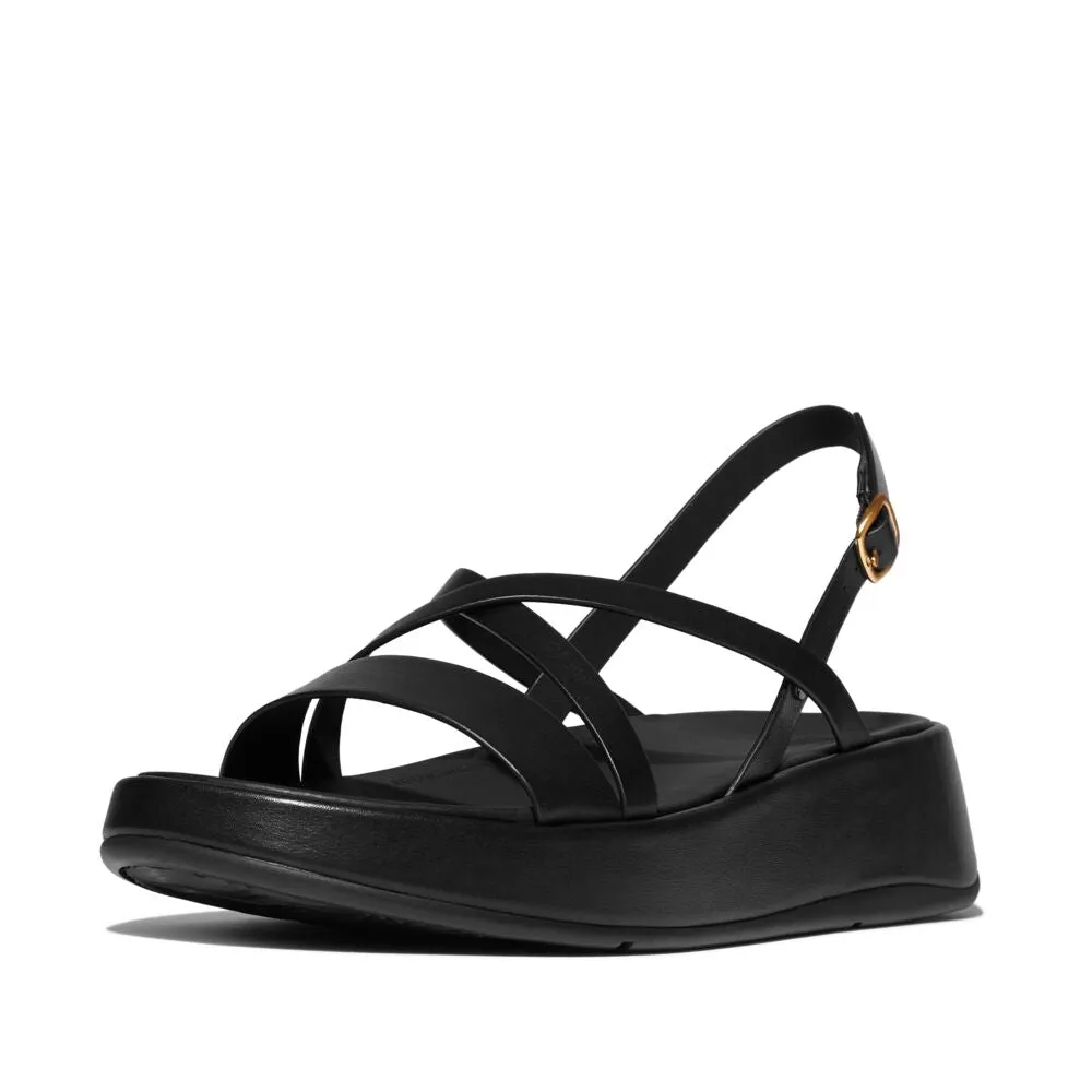 FitFlop F-Mode Leather Strappy Backstrap Flatform Sandals - All Black