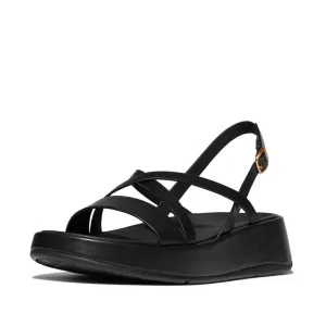 FitFlop F-Mode Leather Strappy Backstrap Flatform Sandals - All Black