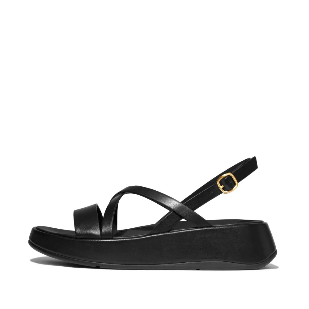 FitFlop F-Mode Leather Strappy Backstrap Flatform Sandals - All Black