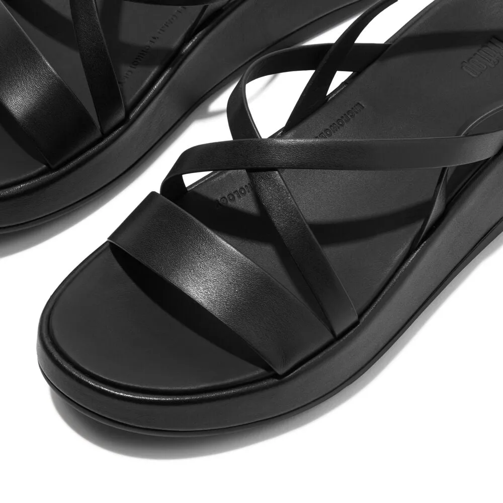 FitFlop F-Mode Leather Strappy Backstrap Flatform Sandals - All Black