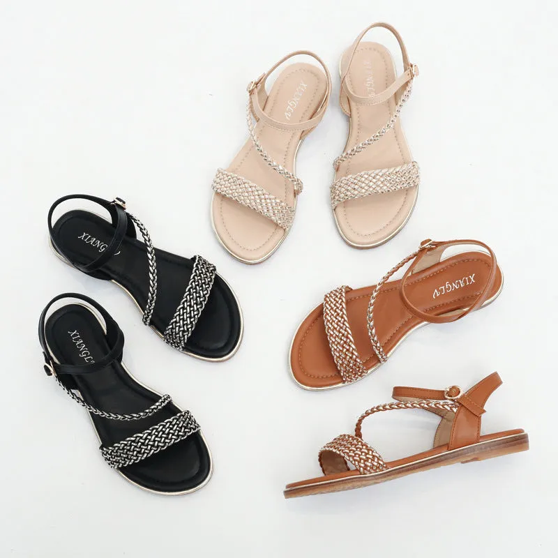 Flat-bottomed Woven Word Roman Sandals