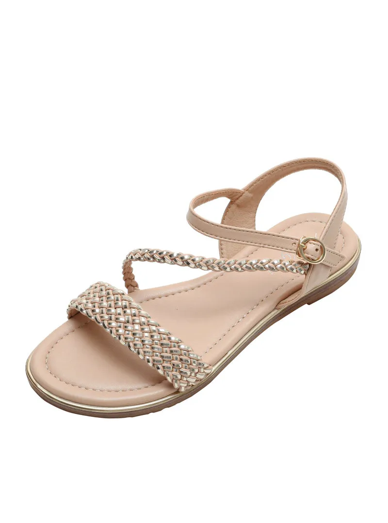 Flat-bottomed Woven Word Roman Sandals