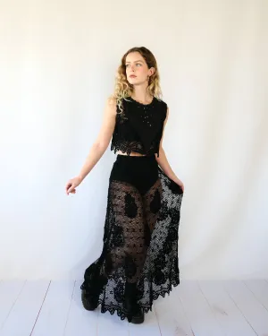 Hand Crocheted Maxi Length Skirt with Paisley and Floral Motif