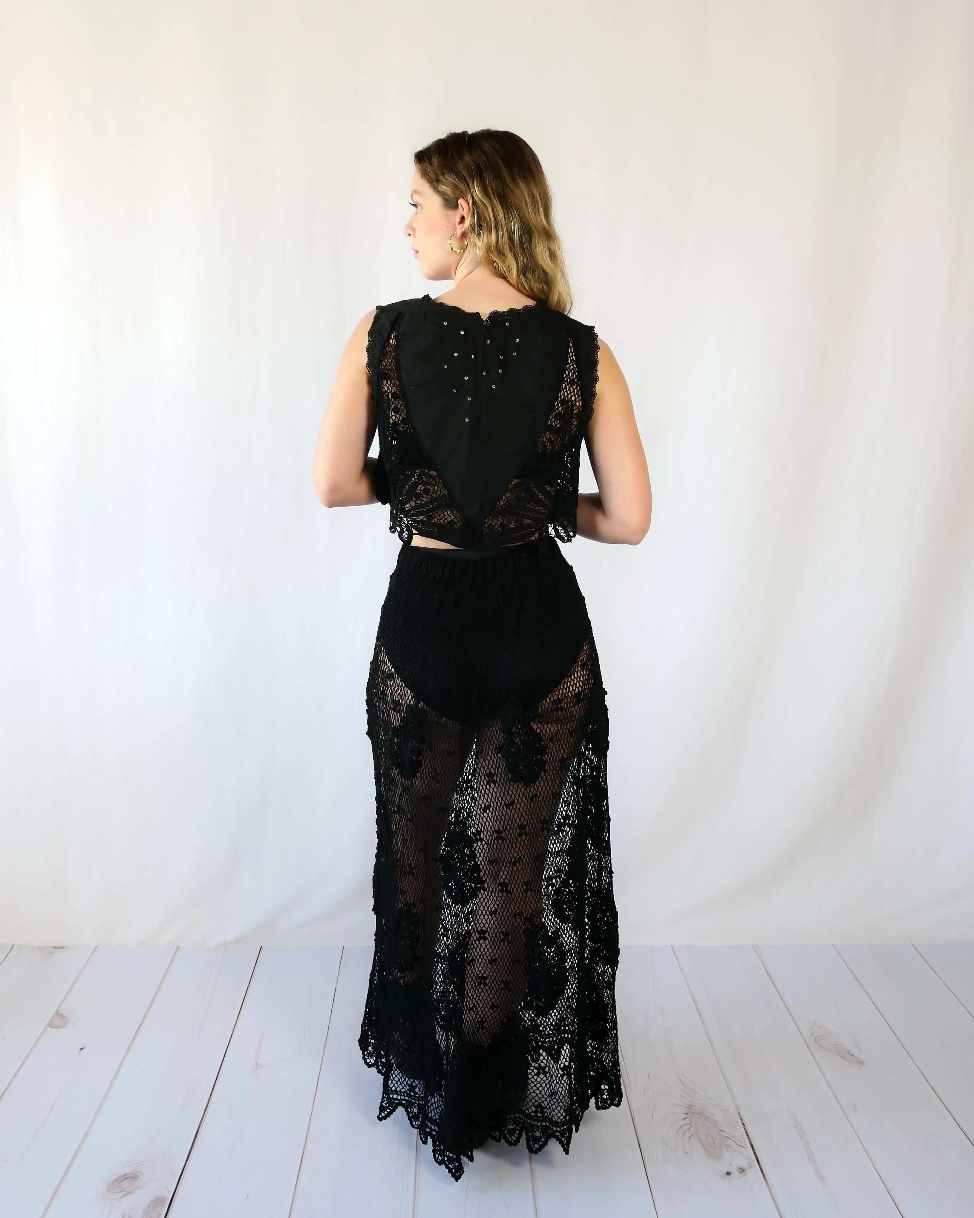 Hand Crocheted Maxi Length Skirt with Paisley and Floral Motif