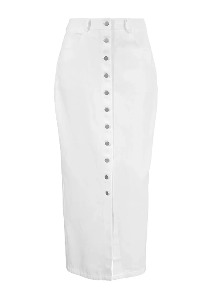 High-Waist Button-Up Midi-Maxi Skirt in Cotton