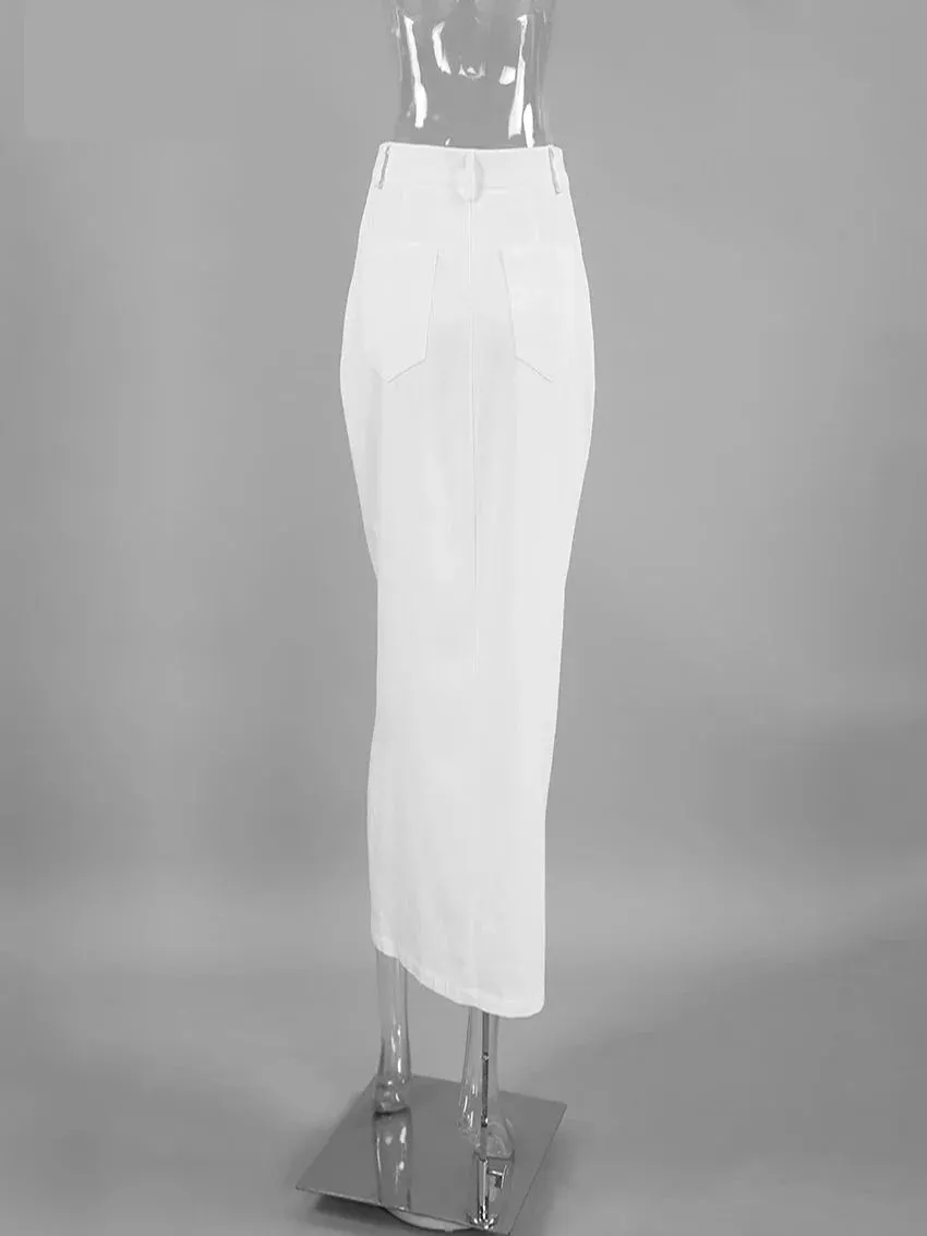 High-Waist Button-Up Midi-Maxi Skirt in Cotton