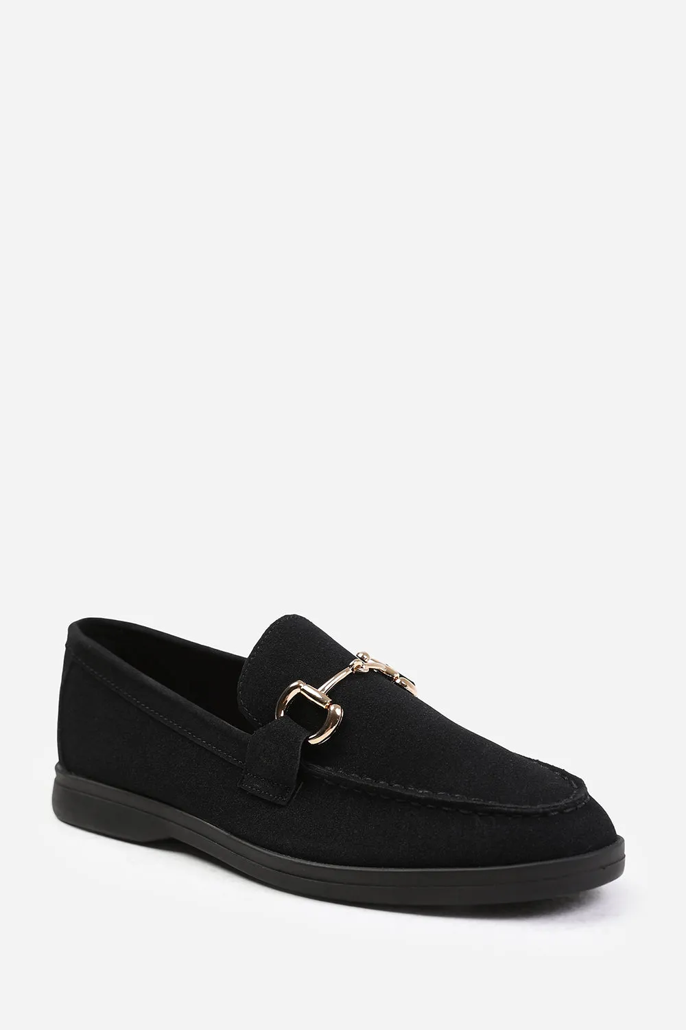 ITALY SLIP ON LOAFER WITH METAL DETAILING IN BLACK SUEDE