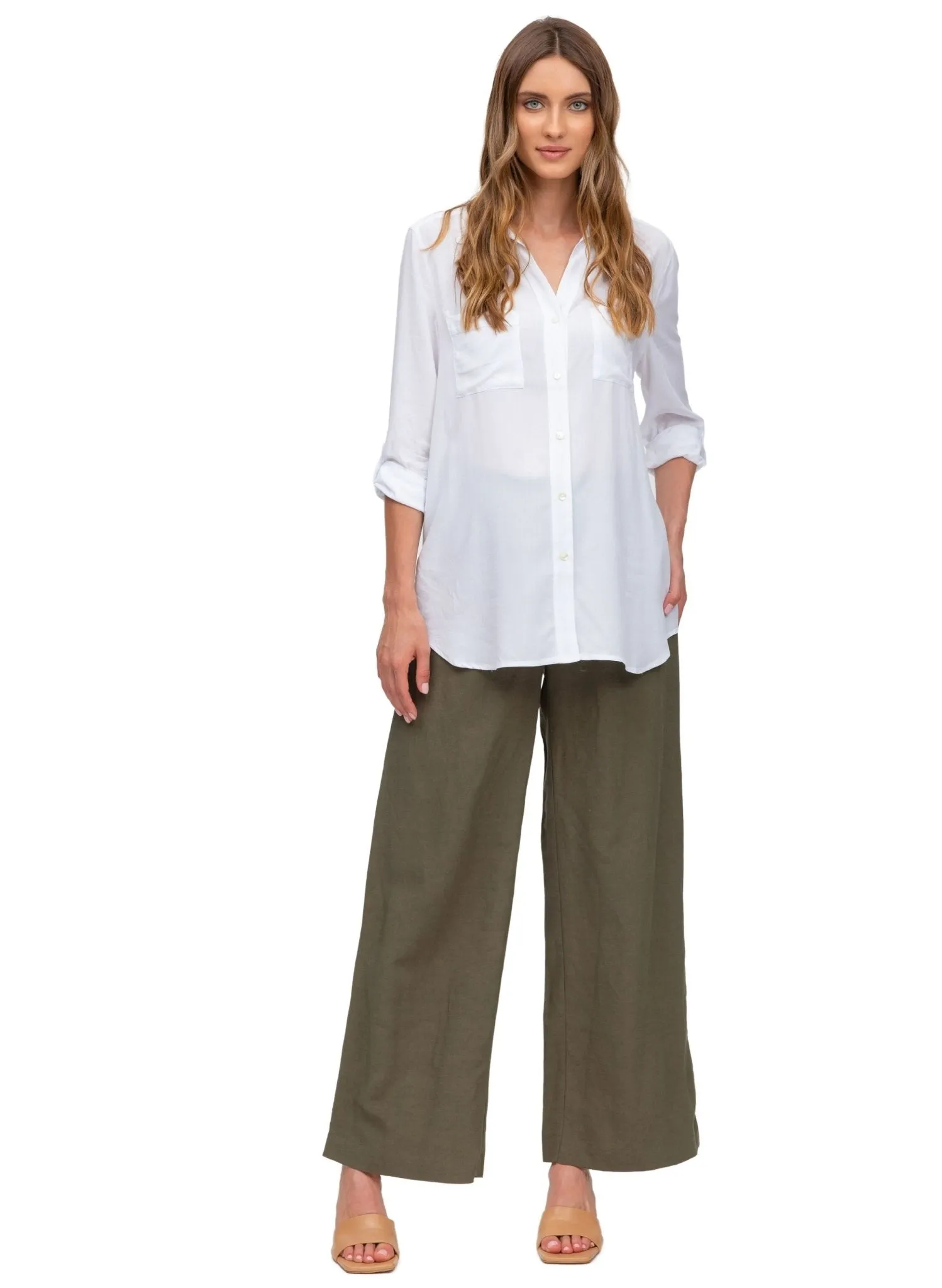 Joseph Linen Maternity Pants - Grape Leaf