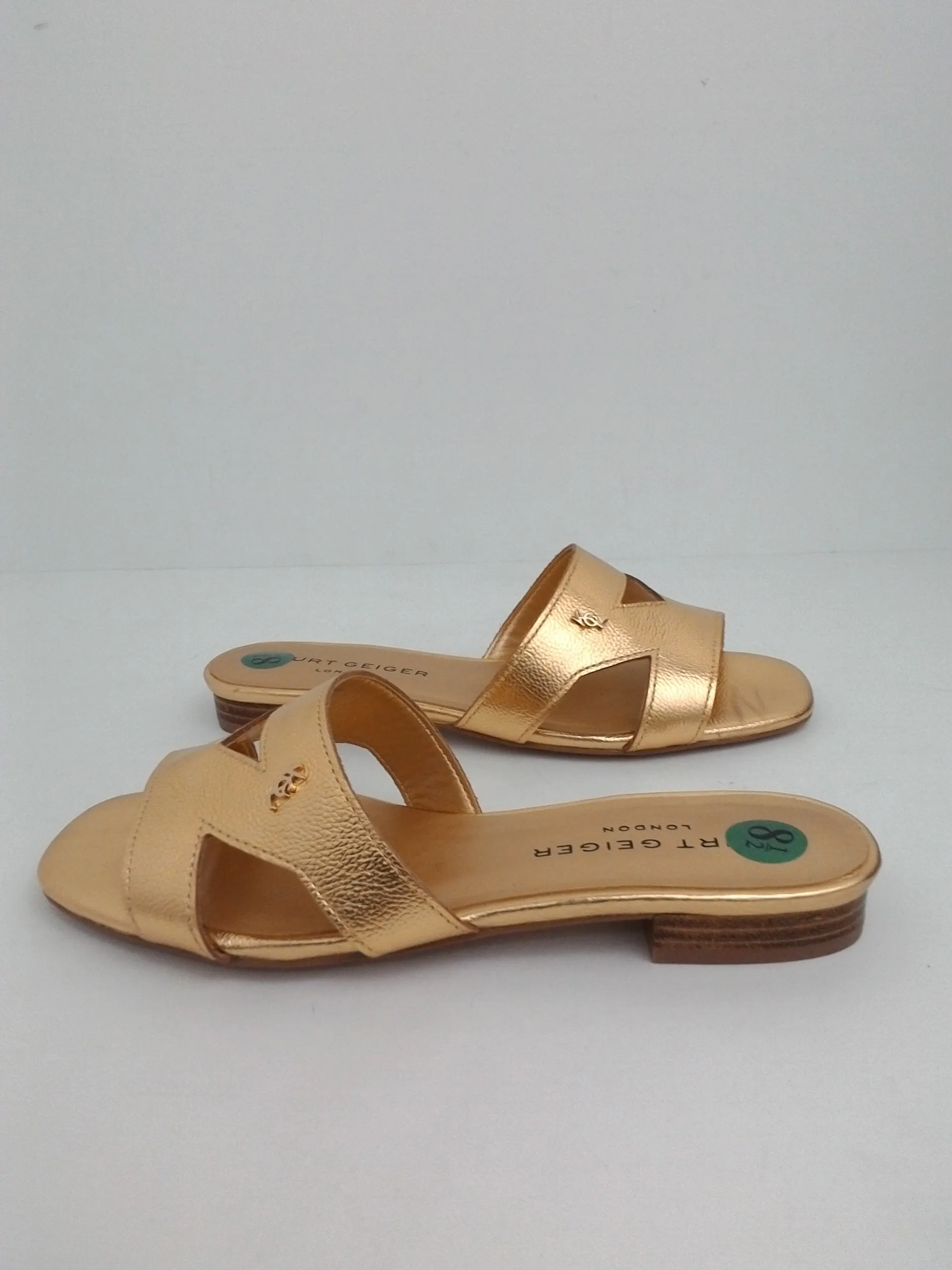 Kurt Geiger London Women's Gold Leather Flat Sandals Size 8.5 M