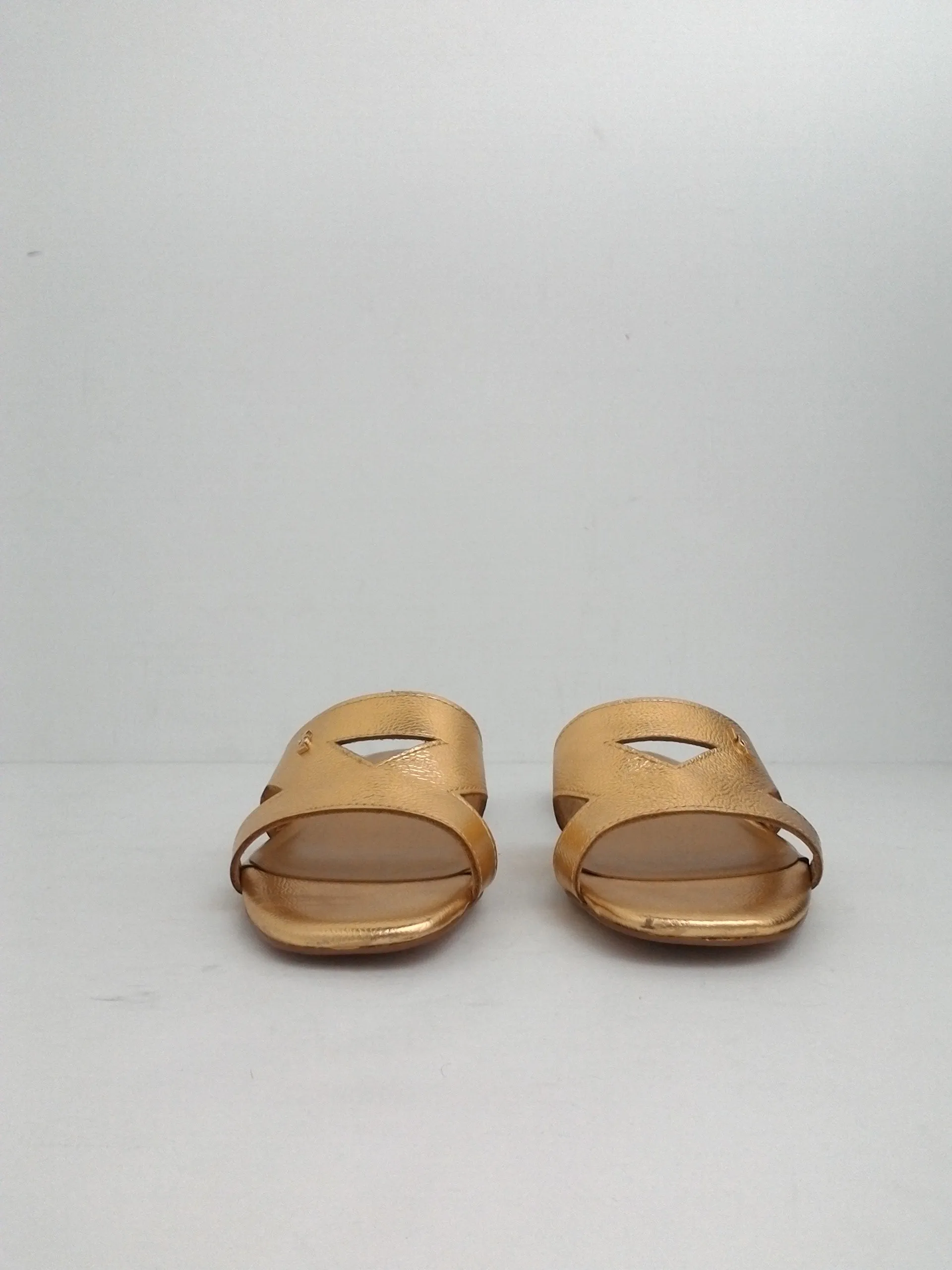 Kurt Geiger London Women's Gold Leather Flat Sandals Size 8.5 M