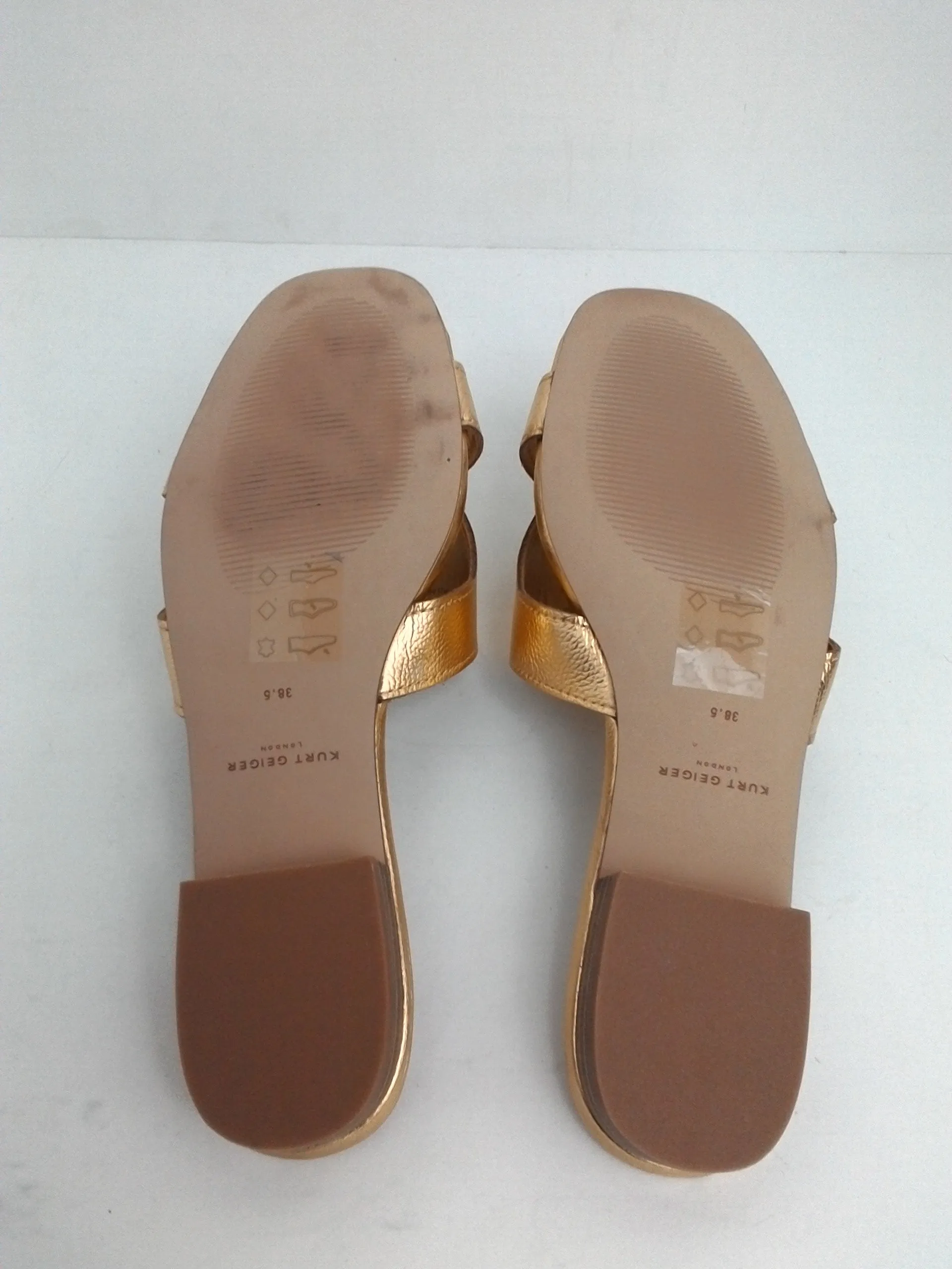 Kurt Geiger London Women's Gold Leather Flat Sandals Size 8.5 M