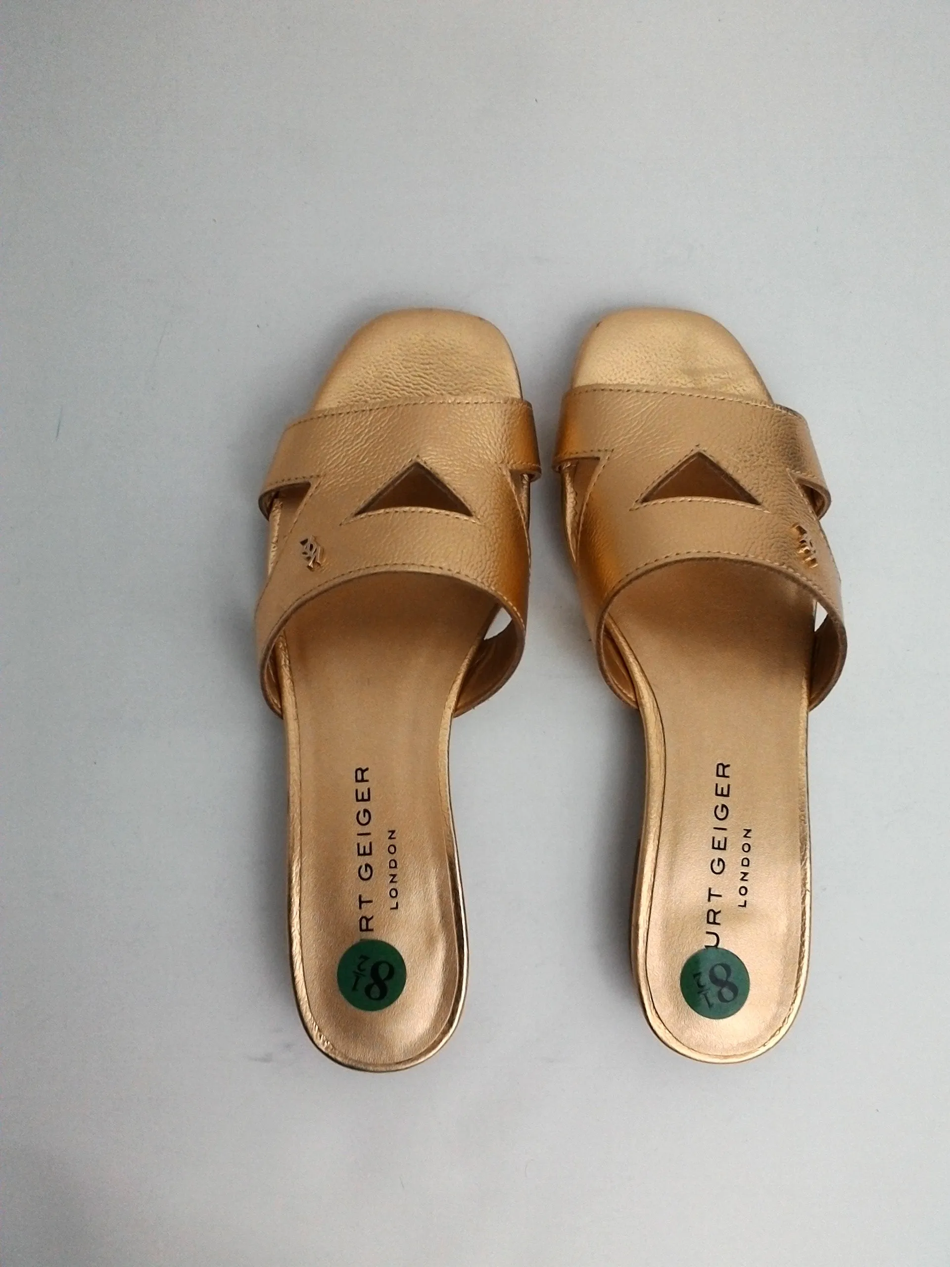 Kurt Geiger London Women's Gold Leather Flat Sandals Size 8.5 M