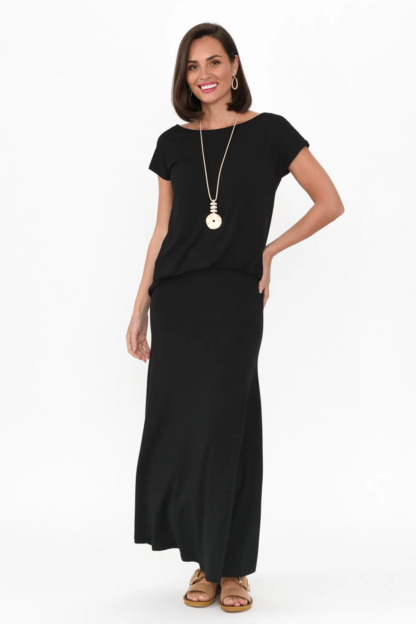 Lana Black Bamboo Cotton Maxi Skirt