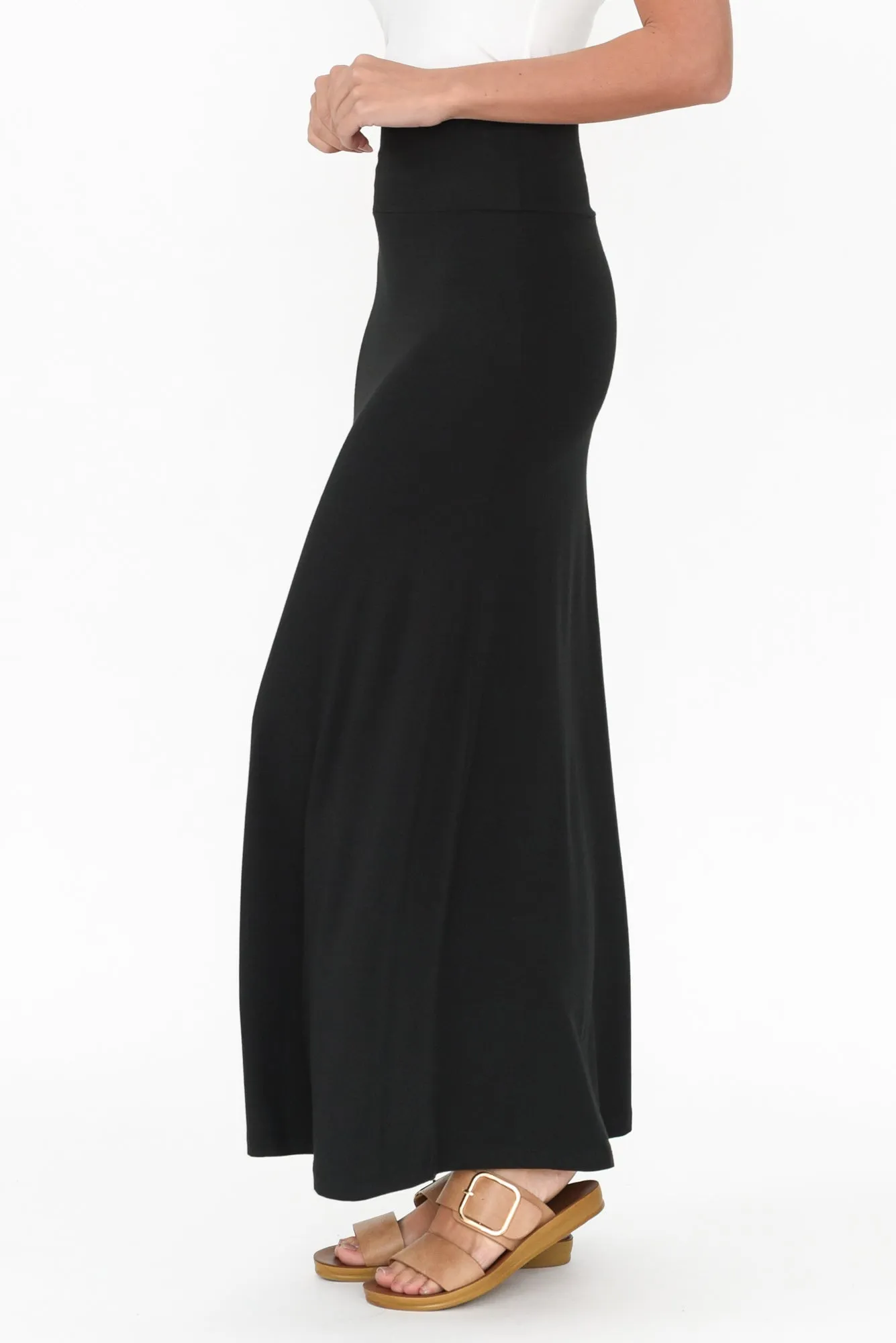 Lana Black Bamboo Cotton Maxi Skirt