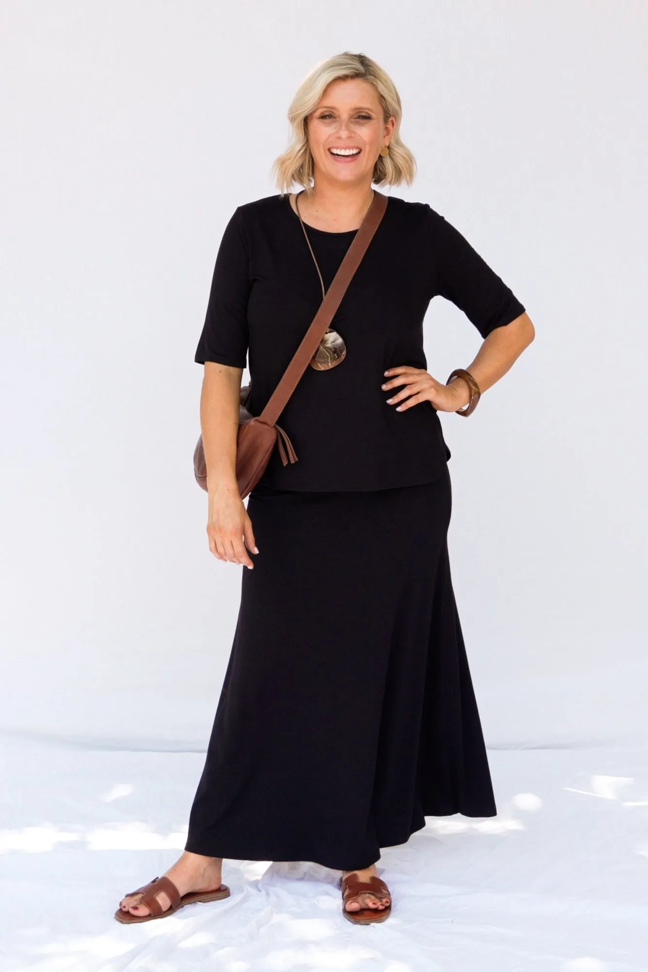 Lana Black Bamboo Cotton Maxi Skirt