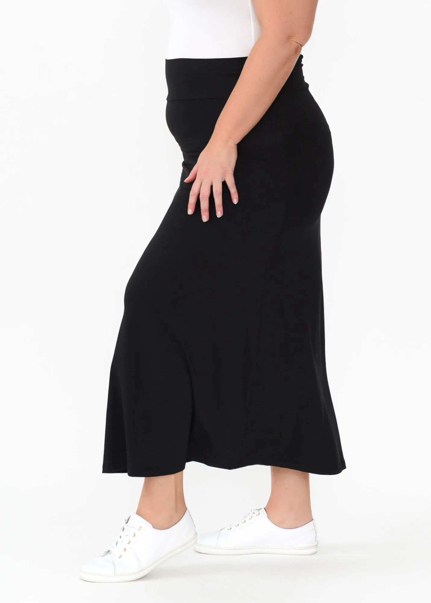 Lana Black Bamboo Cotton Maxi Skirt