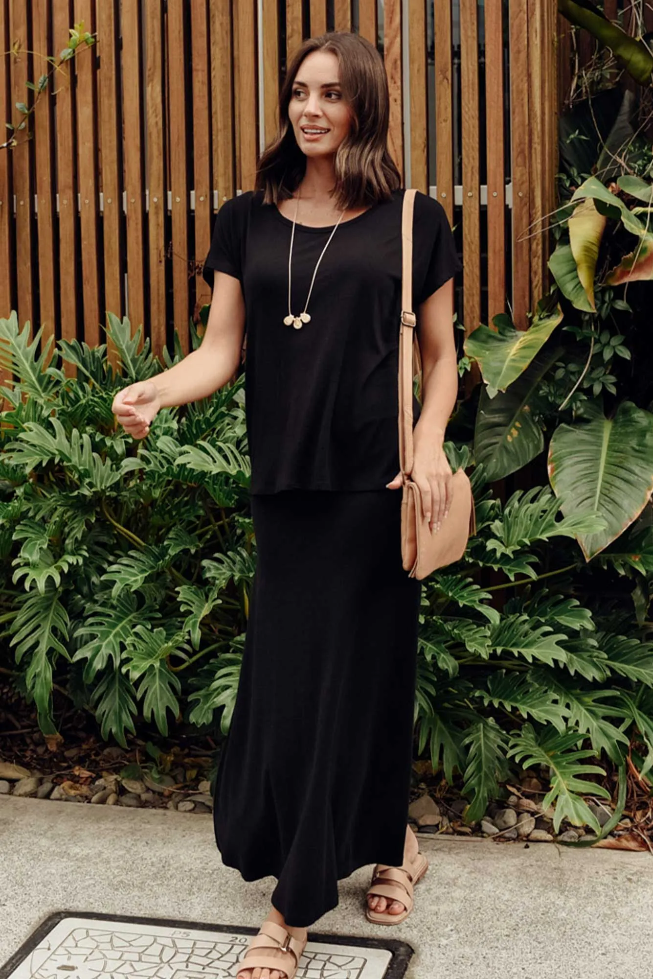 Lana Black Bamboo Cotton Maxi Skirt