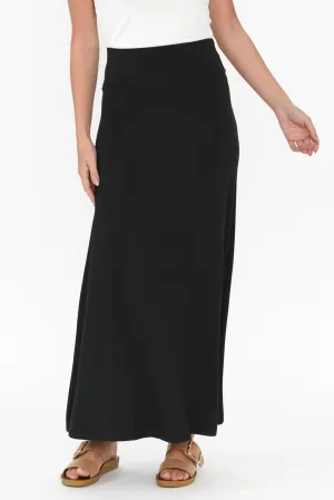 Lana Black Bamboo Cotton Maxi Skirt