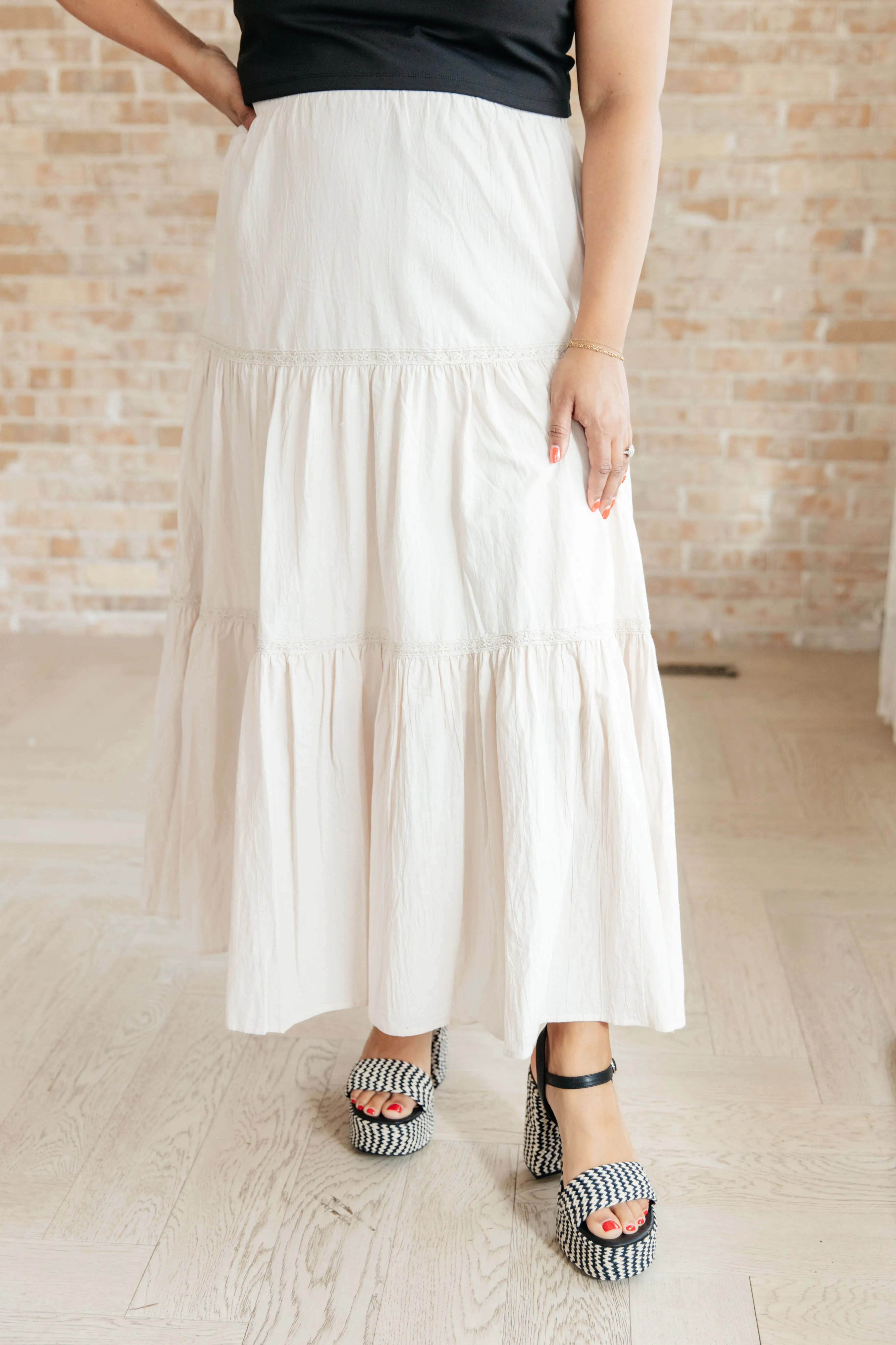 Let It Begin Tiered Maxi Skirt - White Birch