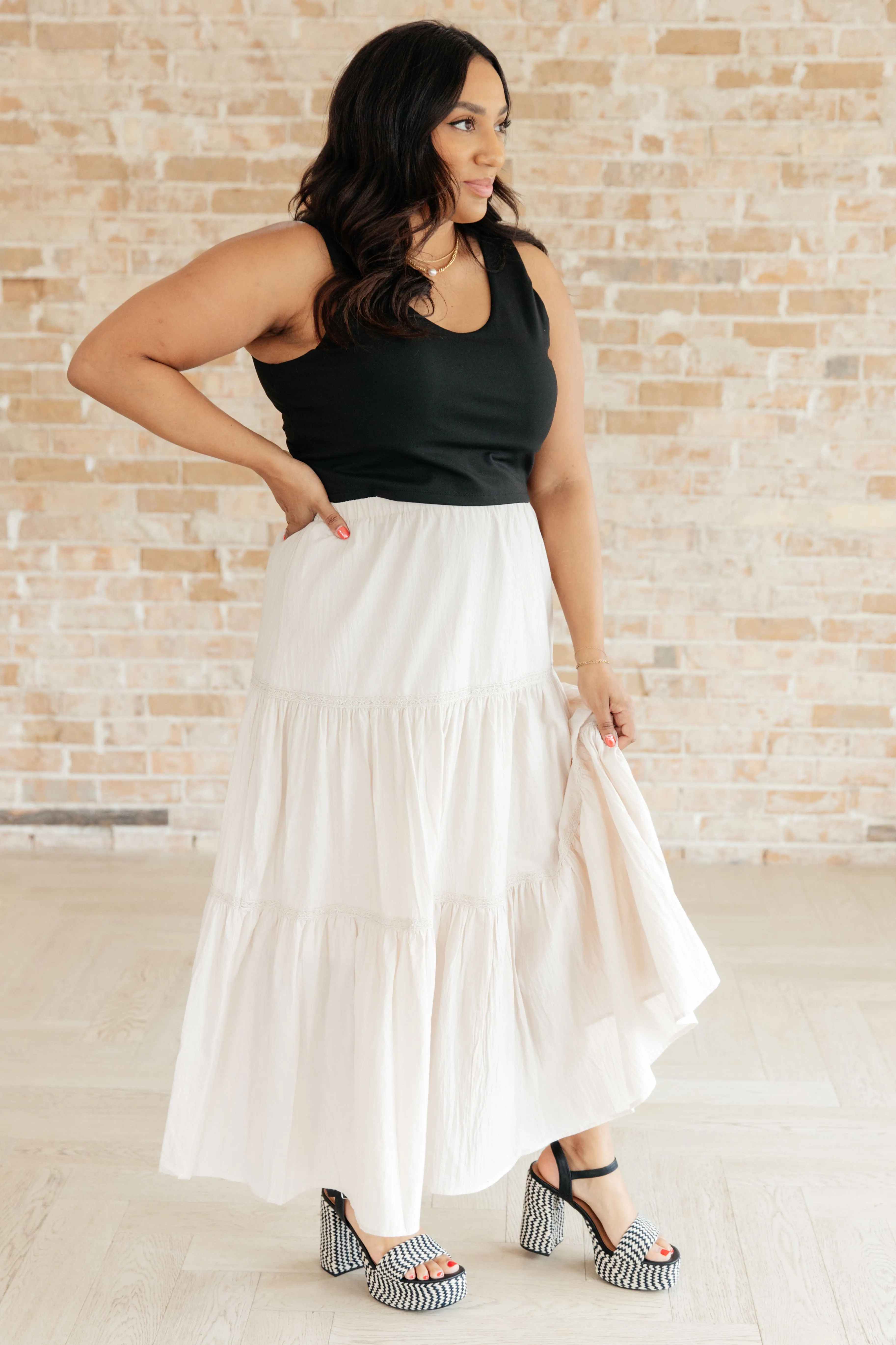 Let It Begin Tiered Maxi Skirt - White Birch