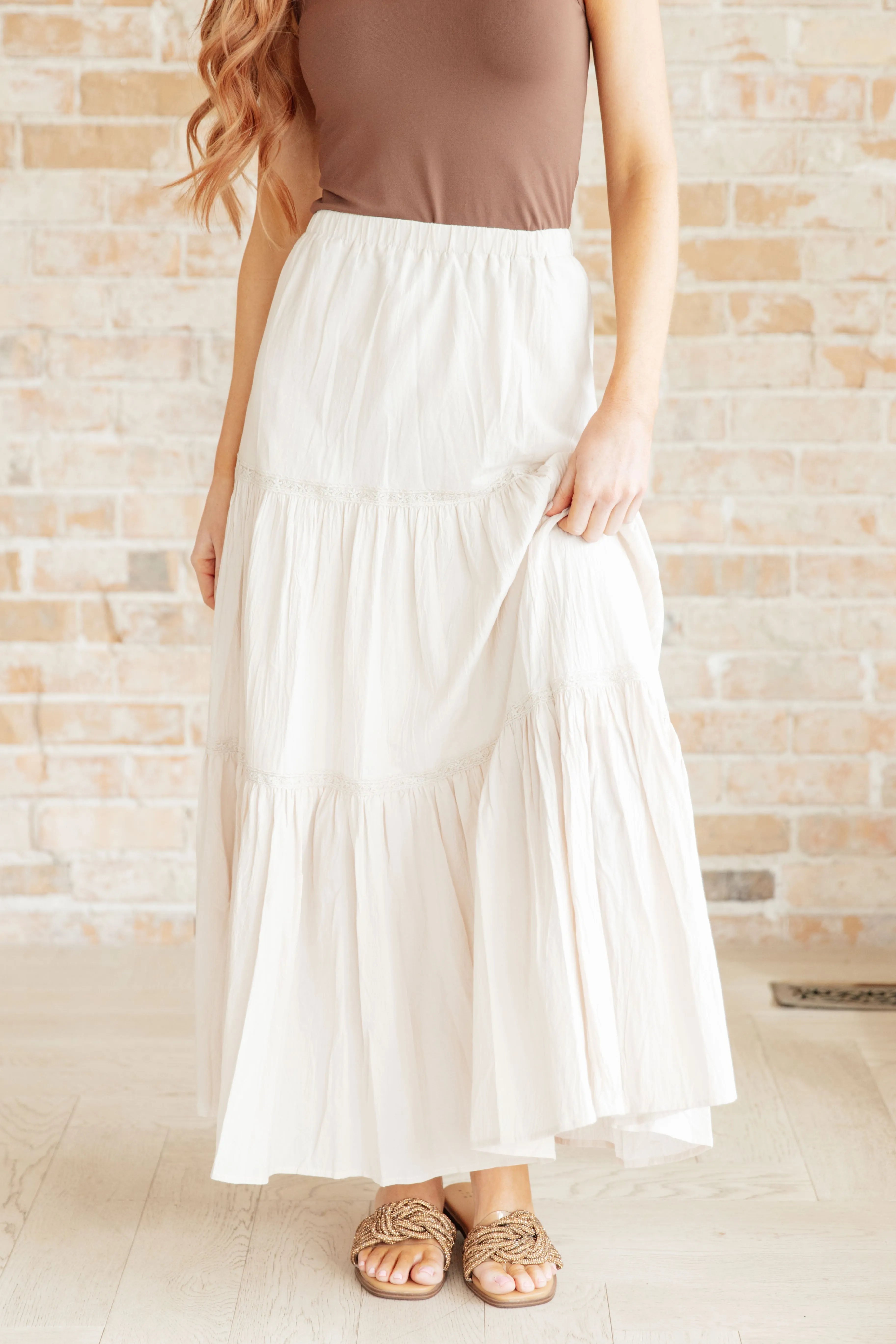 Let It Begin Tiered Maxi Skirt - White Birch