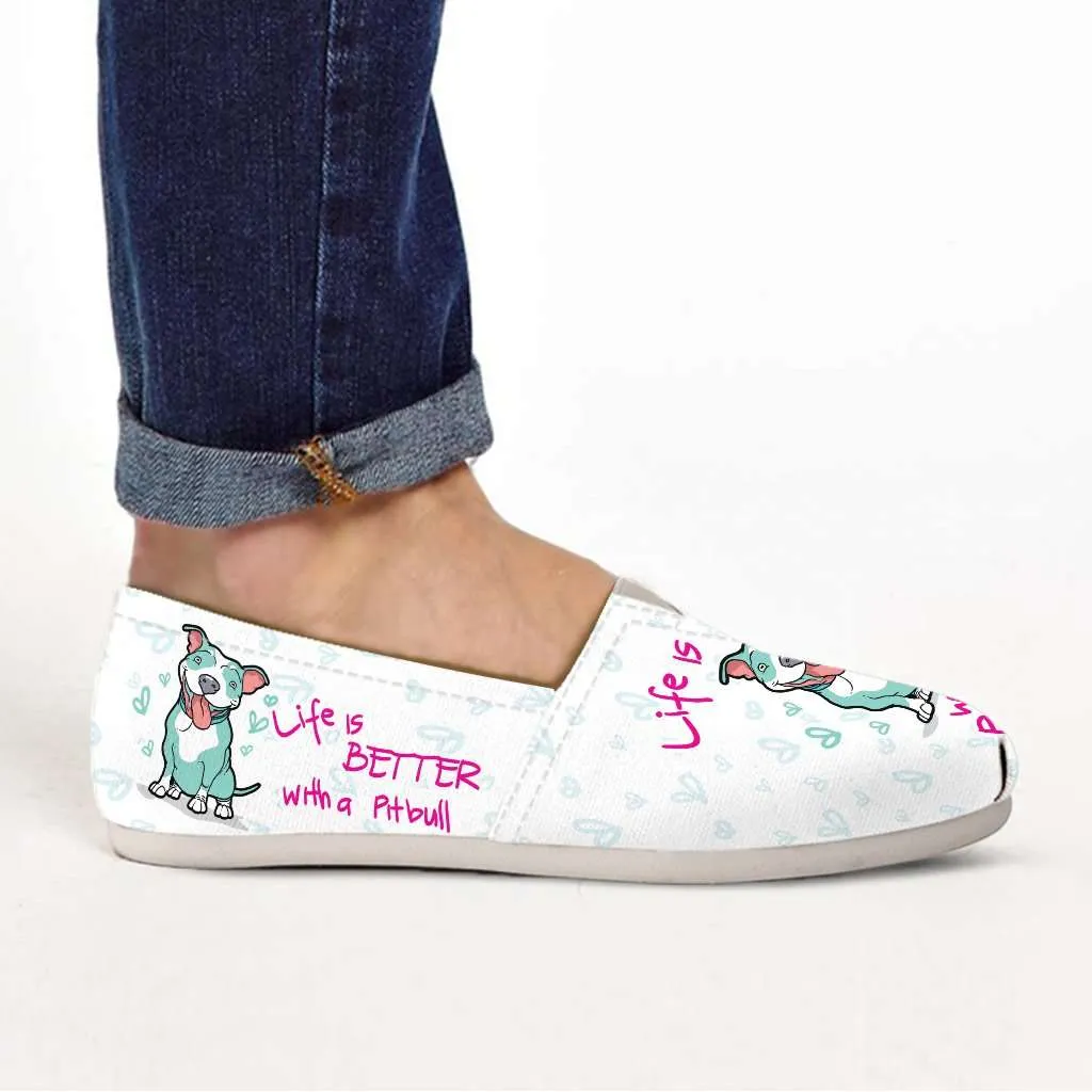 Life is better with a Pitbull Casual  Canvas Slip-on Flats White