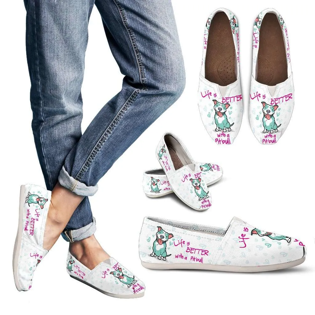 Life is better with a Pitbull Casual  Canvas Slip-on Flats White