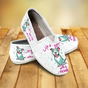 Life is better with a Pitbull Casual  Canvas Slip-on Flats White