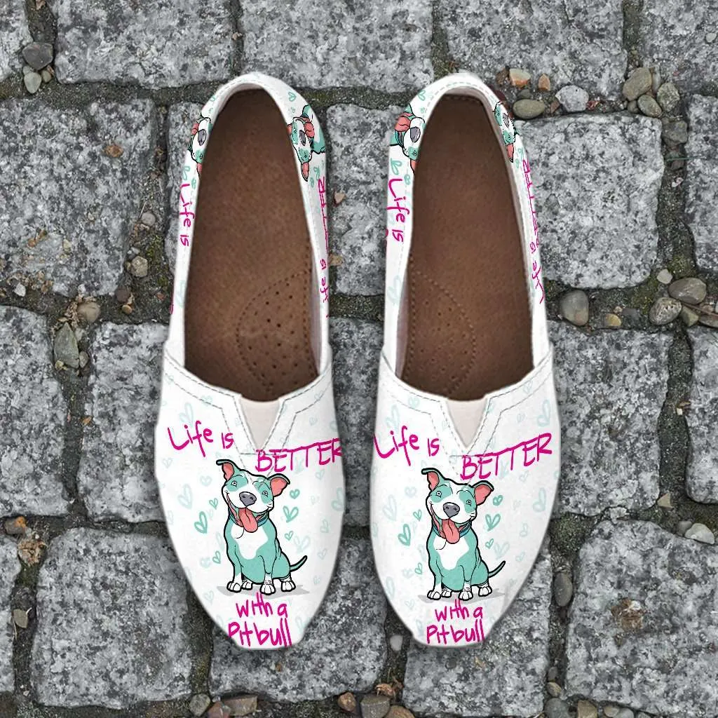 Life is better with a Pitbull Casual  Canvas Slip-on Flats White