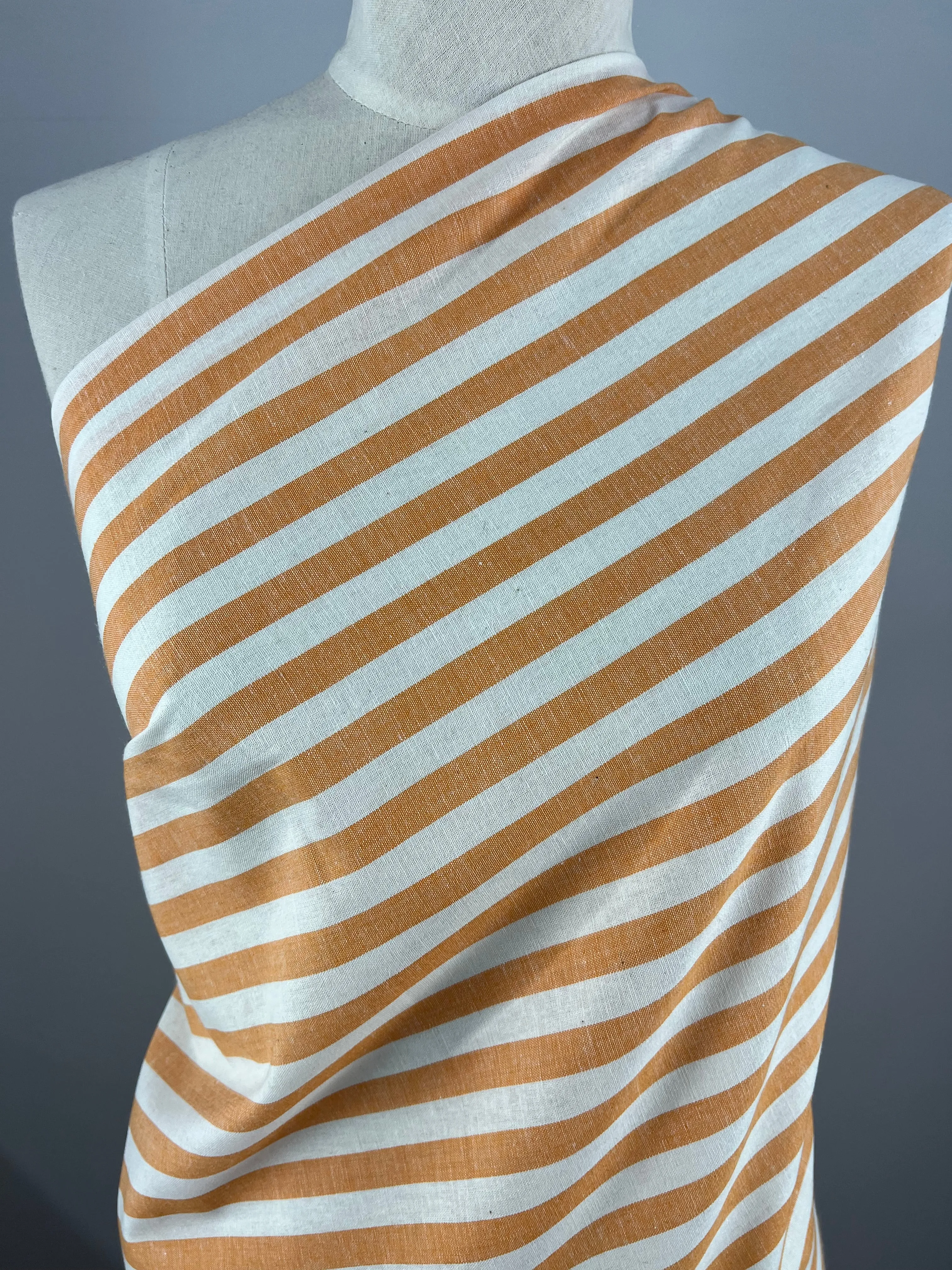 Linen Cotton - Thick Orange and White Stripe - 145cm