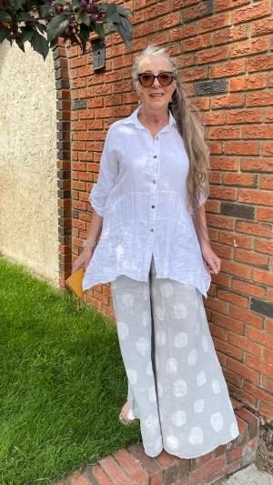 Linen Polka Dot Pant Lt Grey