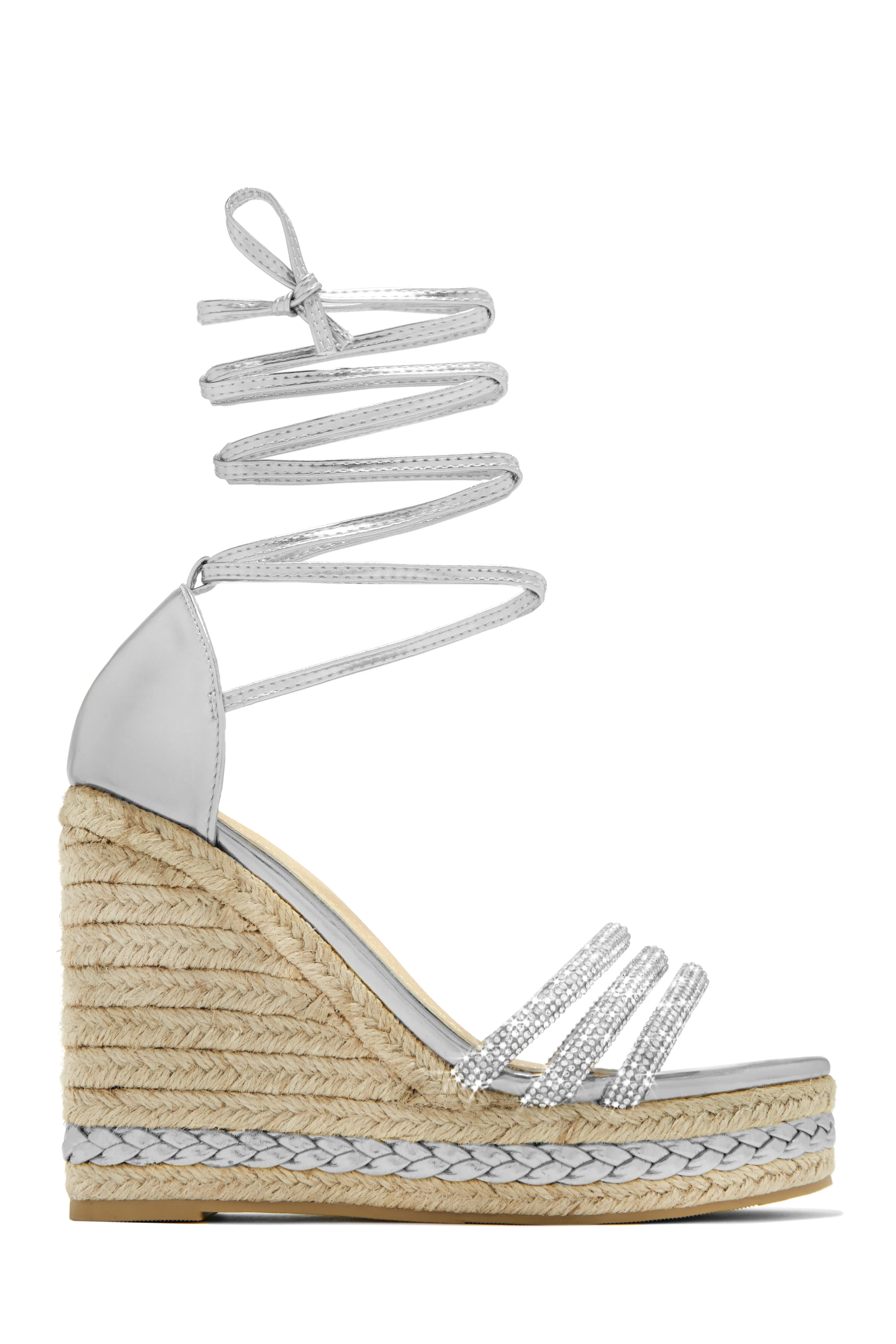 Malibu Yacht Embellished Lace Up Platform Wedges - Gold