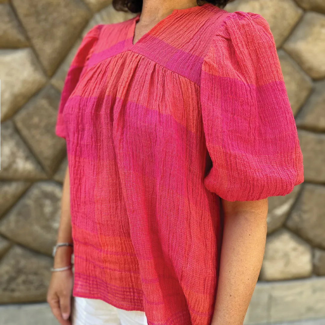 Menorca Sunset Check Crinkle Linen