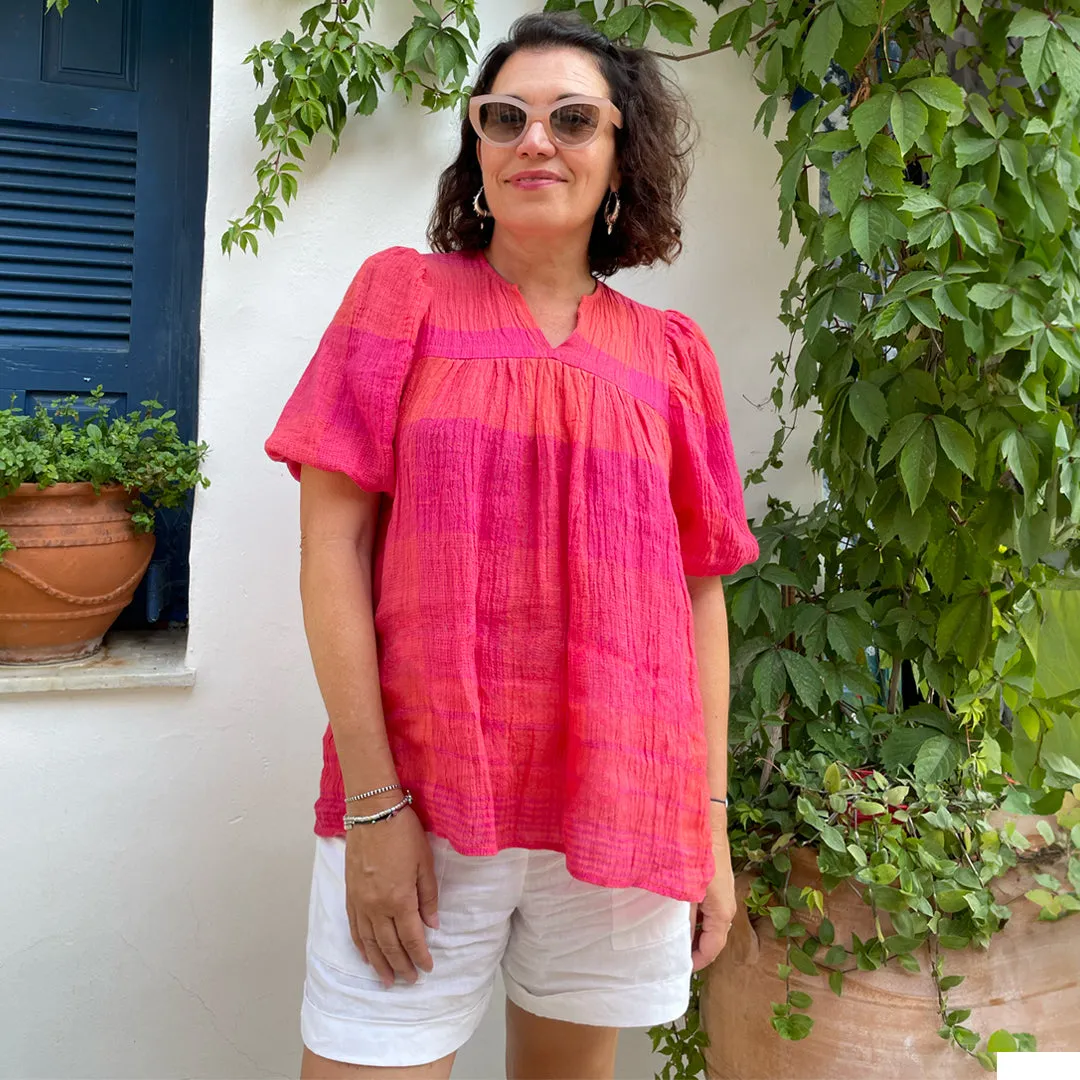 Menorca Sunset Check Crinkle Linen