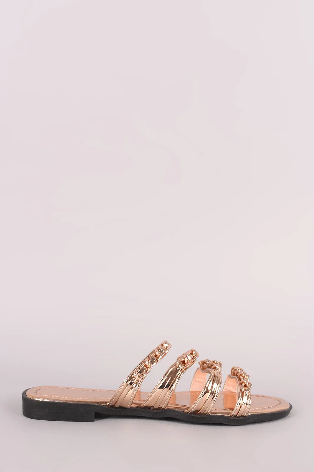 Metallic Strappy Chain-Embellished Open Toe Slip On Sandal