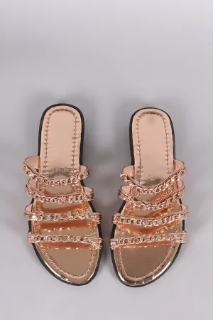 Metallic Strappy Chain-Embellished Open Toe Slip On Sandal