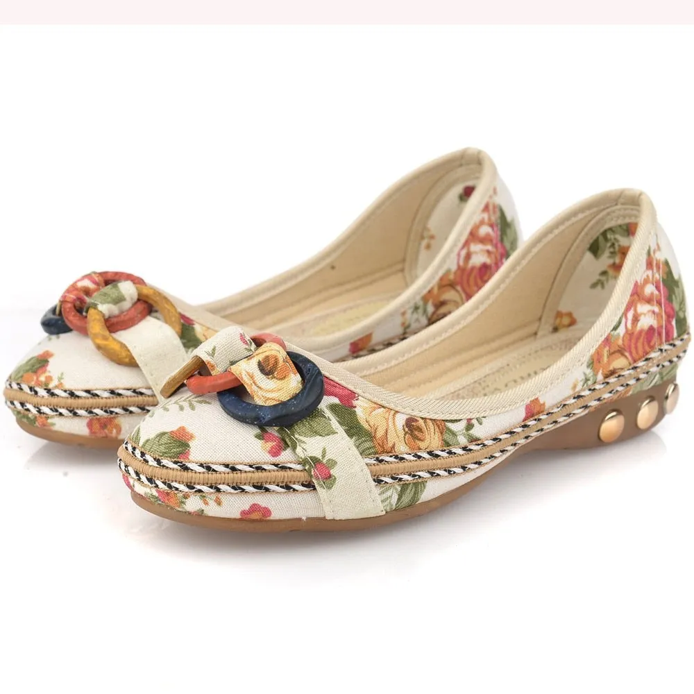 New Flowers Bowknot Handmade Shoes Women'S Floral Soft Flat Bottom Casual Sandals Folk Style Women