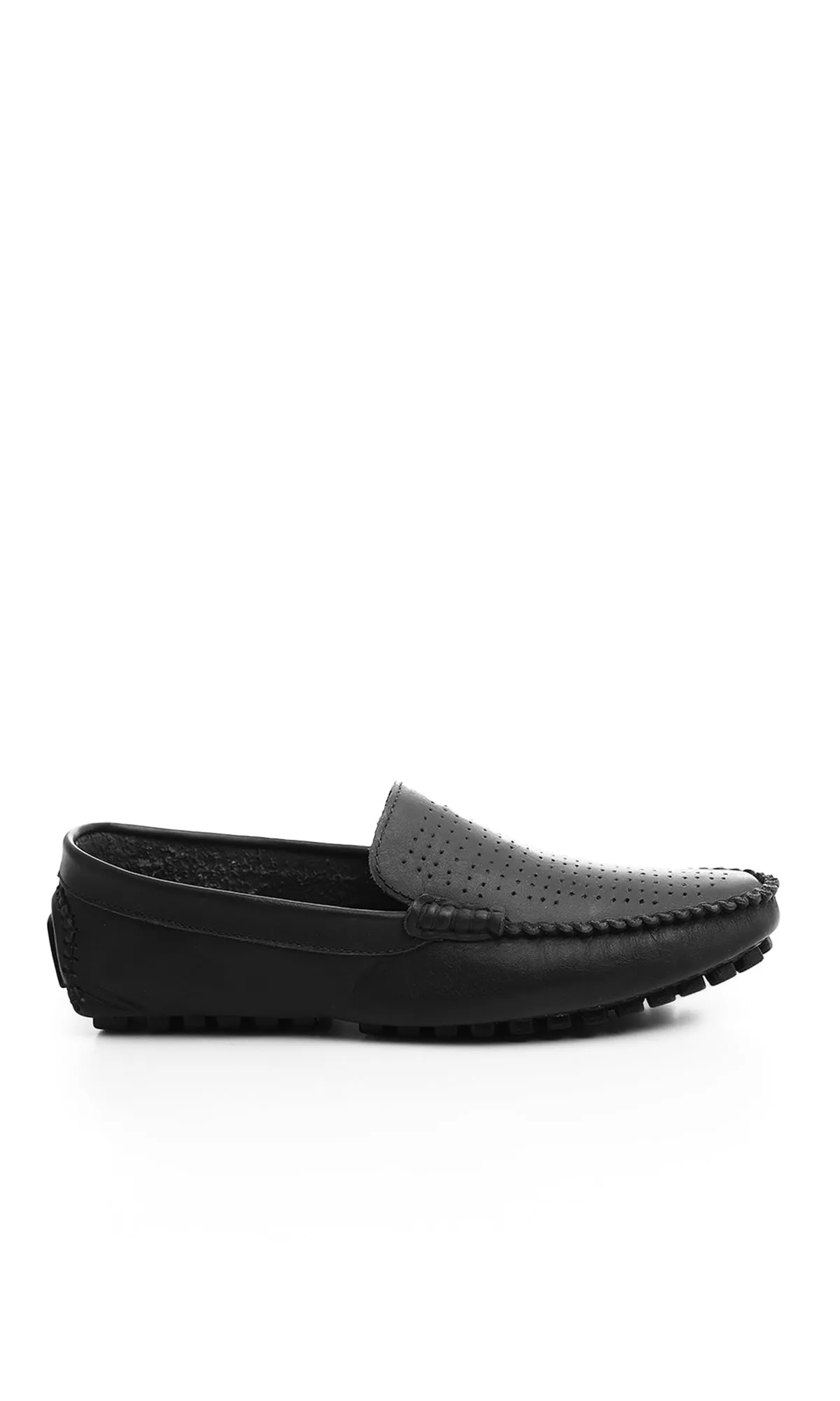 O174706 Slip On Leather Black Loafers