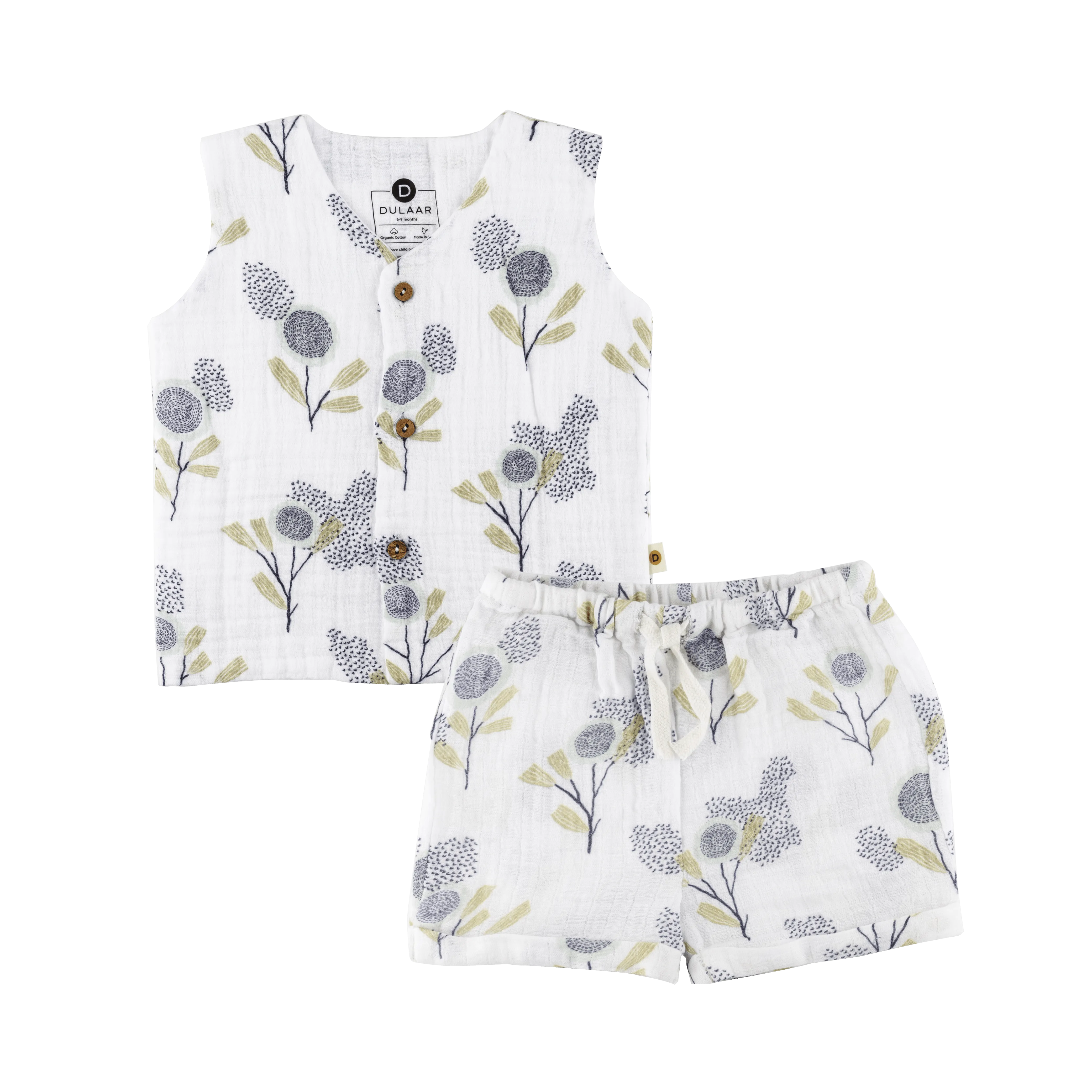 Organic Muslin Vest & Shorts Set | Green Zen