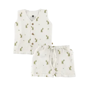 Organic Muslin Vest & Shorts Set | Green Zen